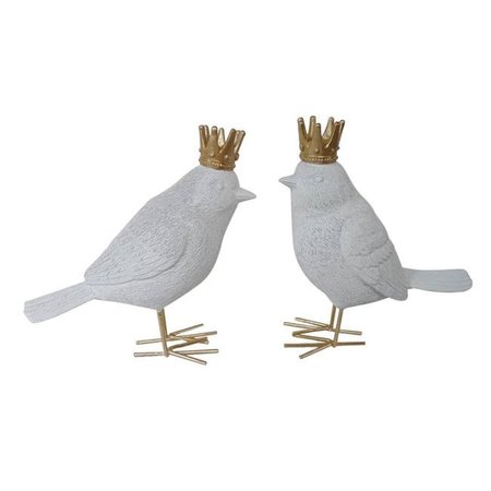SAGEBROOK HOME Sagebrook Home AR10431-09 Polyresin Birds with Crown Figurine; White & Gold - Set of 2 AR10431-09